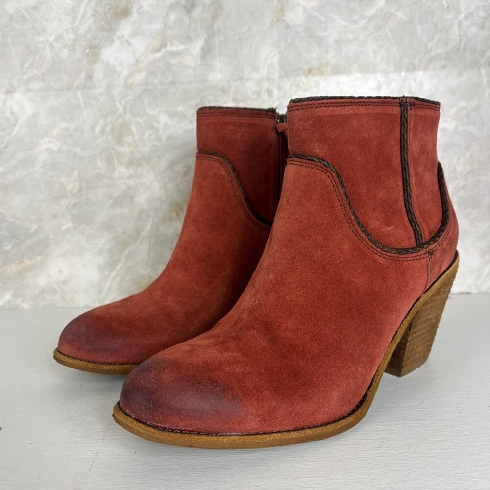 Aqua Sofft Taylie Ankle Boots Spice Red Suede Women's Size 10